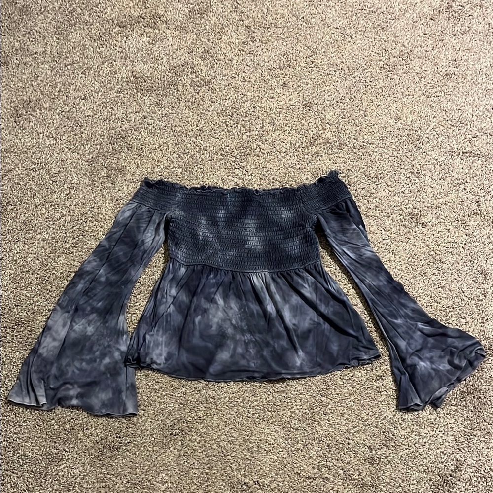 American Eagle Outfitters Blue and White Bell Sleeve Blouse